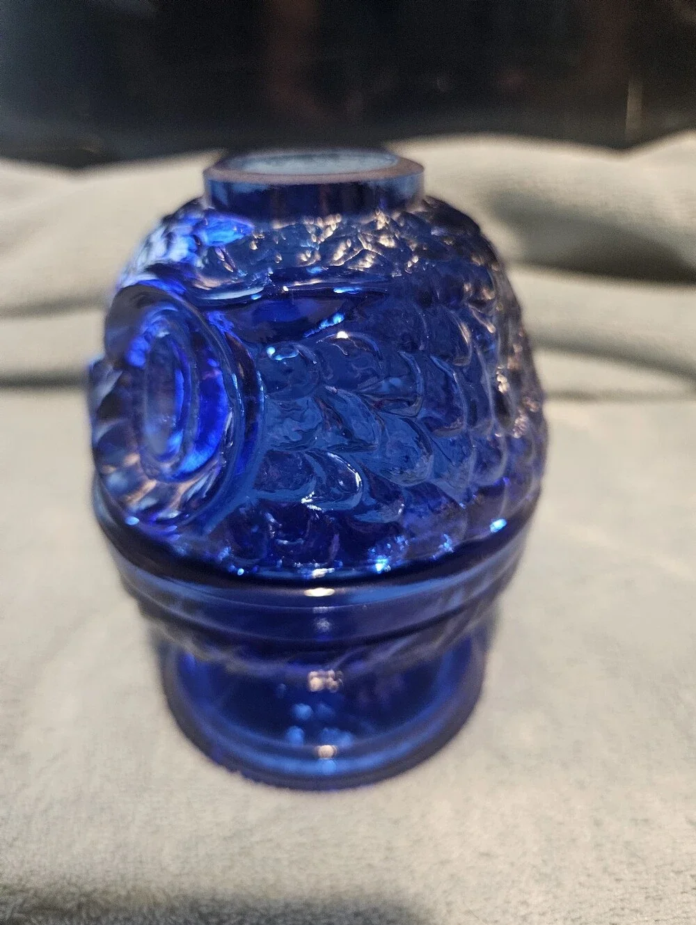 Fenton Cobalt Blue Glass Owl Accent Jar